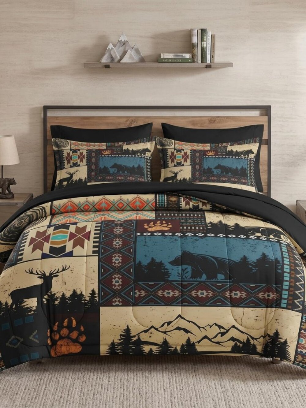 Full Comforter Set with Sheets, 7 Pieces Deer Bear Bedding